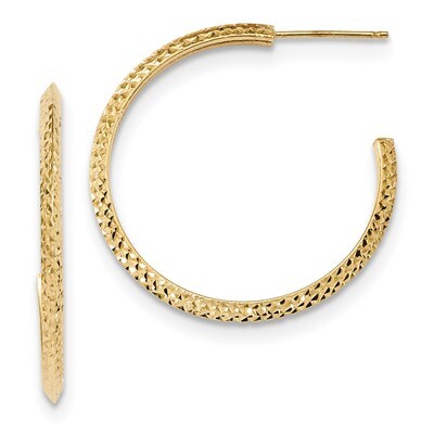 Diamond -cut J-Hoop Post Earrings 14k Gold Polished TL1038, MPN: TL1038, 191101055836