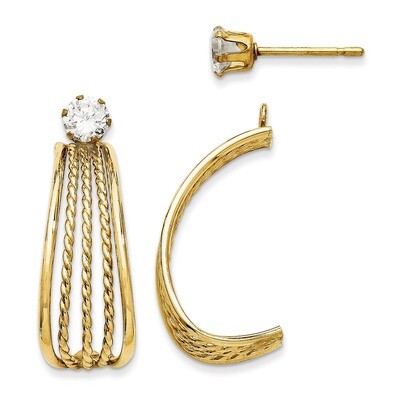 14K Yellow Gold J Hoop Polished w/Cubic Zirconia Stud Earrings  XY1229, MPN: XY1229, 716838263110