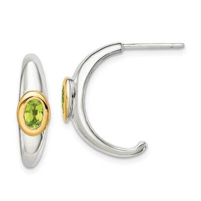 Peridot J-Hoop Earrings Sterling Silver with 14k Gold Accent QTC1656, MPN: QTC1656, 883957341170