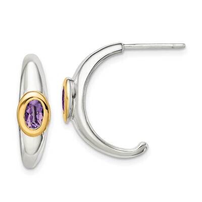 Amethyst J-Hoop Earrings Sterling Silver with 14k Gold Accent QTC1578, MPN: QTC1578, 883957746333