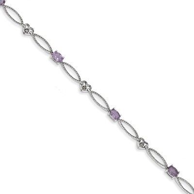 Amethyst Oval Diamond-Cut Bracelet Diamond Sterling Silver QX878AM, MPN: QX878AM, 883957483559