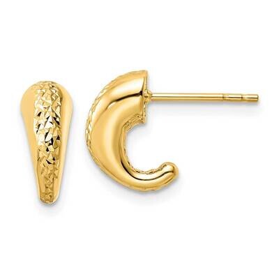 Diamond-Cut Hollow J-Hoop Post Earrings 14k Gold Polished TL1170, MPN: TL1170, 191101801495