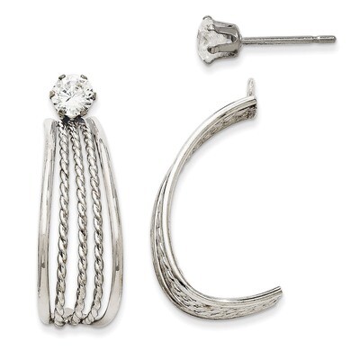 J Hoop Polished w/Cubic Zirconia Stud Earrings 14k White Gold XY1230, MPN: XY1230, 716838263127
