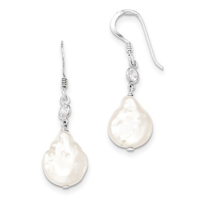 Coin Pearl and Diamond Earrings Sterling Silver Cultured QE2057, MPN: QE2057, 191101187971