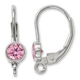 4.0mm Pink CZ Bezel with Ring Leverback Sterling Silver SS4918, MPN: SS4918,