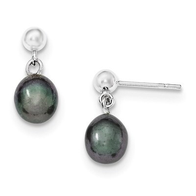 7-8mm Black Cultured Pearl Earrings Sterling Silver QE7698, MPN: QE7698, 883957460673
