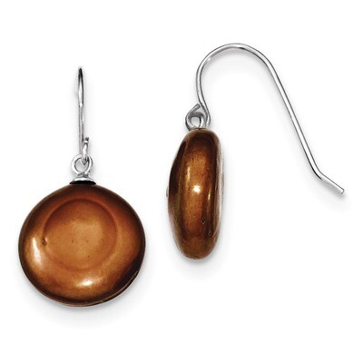 Brown 13-14mm Cultured Coin Pearl Earrings Sterling Silver QE7682, MPN: QE7682, 883957561707