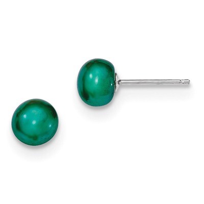 6-7mm Cultured Button Pearl Teal Earrings Sterling Silver QE7806, MPN: QE7806, 191101236785