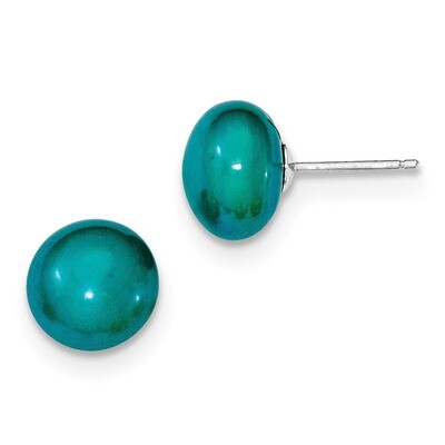 10-11mm Cultured Button Pearl Teal Earrings Sterling Silver QE7807, MPN: QE7807, 741271853833