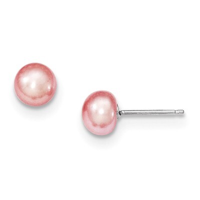 6-7mm Rose Cultured Button Pearl Earrings Sterling Silver QE7780, MPN: QE7780, 191101236761