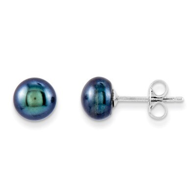 6-7mm Cultured Button Pearl Black Earrings Sterling Silver QE7797, MPN: QE7797, 883957496498