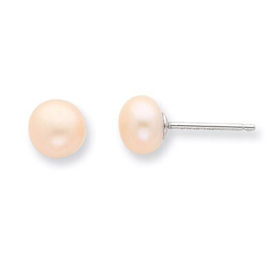 6-7mm Pink Cultured Button Pearl Earrings Sterling Silver QE7784, MPN: QE7784, 883957519616
