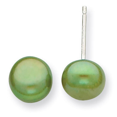 6-7mm Cultured Button Pearl Green Earrings Sterling Silver QE7801, MPN: QE7801, 191101236778