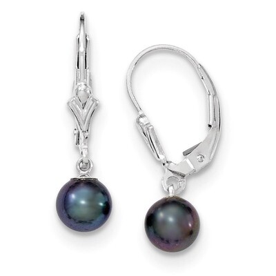 6-7mm Black Cultured Pearl Leverback Earrings Sterling Silver QE7704, MPN: QE7704, 883957434537