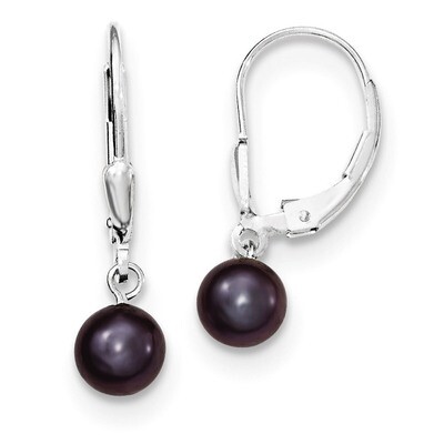 6-7mm Black Cultured Pearl Leverback Earrings Sterling Silver QE7702, MPN: QE7702, 883957525839