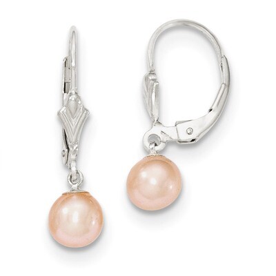 6-7mm Pink Cultured Pearl Leverback Earrings Sterling Silver QE7679, MPN: QE7679, 883957357027