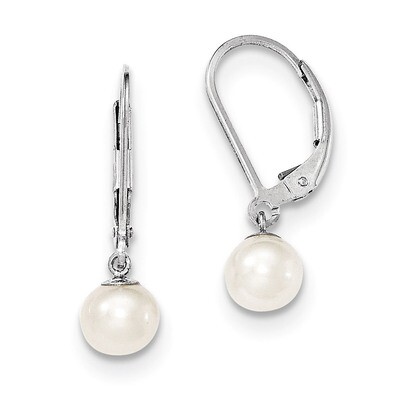 6-7mm White Cultured Pearl Leverback Earrings Sterling Silver QE7690, MPN: QE7690, 883957525808