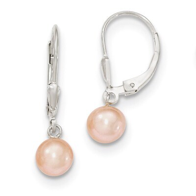 6-7mm Pink Cultured Pearl Leverback Earrings Sterling Silver QE7681, MPN: QE7681, 883957540160