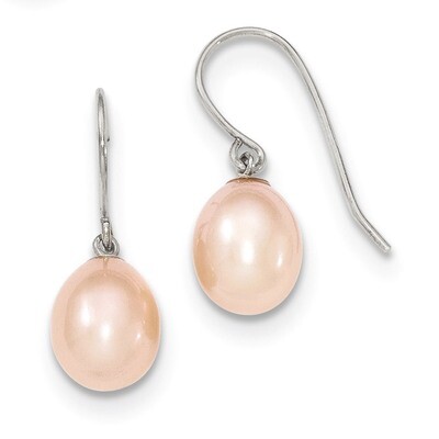 8-9mm Pink Cultured Pearl Drop Earrings Sterling Silver QE7678, MPN: QE7678, 883957570211