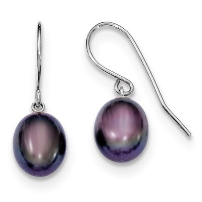 8-9mm Black Cultured Pearl Dangle Earrings Sterling Silver QE7672, MPN: QE7672, 883957533018