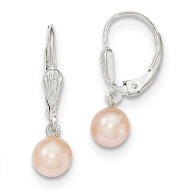 6-7mm Pink Cultured Pearl Leverback Earrings Sterling Silver QE7658, MPN: QE7658, 883957434520