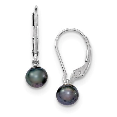 6-7mm Black Cultured Pearl Leverback Earrings Sterling Silver QE7659, MPN: QE7659, 883957540153