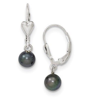 6-7mm Black Cultured Pearl Leverback Earrings Sterling Silver QE7667, MPN: QE7667, 886774201696
