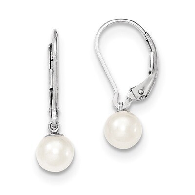 6-7mm White Cultured Pearl Leverback Earrings Sterling Silver QE7657, MPN: QE7657, 883957533001