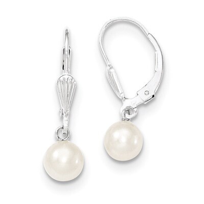 6-7mm White Cultured Pearl Leverback Earrings Sterling Silver QE7650, MPN: QE7650, 883957548739