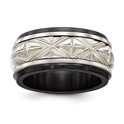 Edward Mirell Black Titanium &amp; Sterling Silver Inlay Polished Fancy Design Ring EMR295 by Edward Mi…
