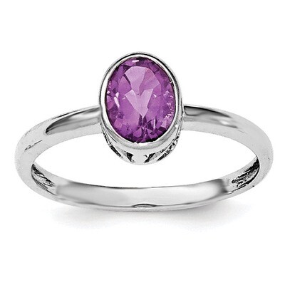 Amethyst Oval Ring Sterling Silver Rhodium-plated Polished QR6400AM, MPN: QR6400AM,