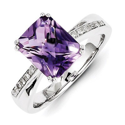 Amethyst Ring Sterling Silver Diamond QR4611AM, MPN: QR4611AM, 191101107177