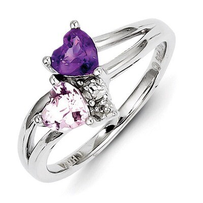 Amethyst &amp; Pink Amethyst &amp; Diamond Ring Sterling Silver QR4570PQ, MPN: QR4570PQ, 883957464961