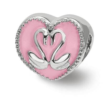 Pink Enameled, Yellow IP-Plated CZ Diamond Swans Bead Sterling Silver QRS3929, MPN: QRS3929, 191101…