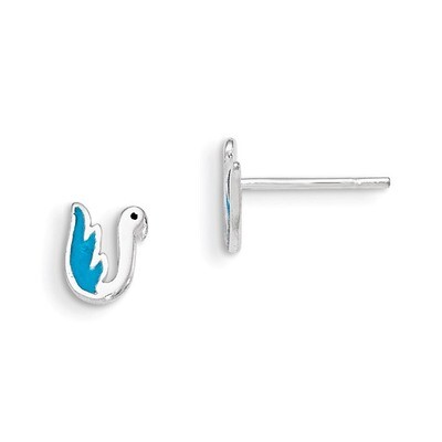 Enameled Swan Post Earrings Sterling Silver QE8663, MPN: QE8663, 883957542911