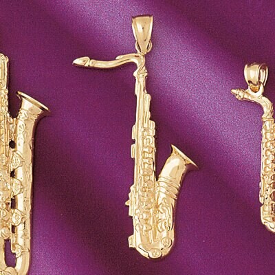 Dazzlers Jewelry Saxophone Pendant Necklace Charm Bracelet in Yellow, White or Rose Gold 6158, MPN:…