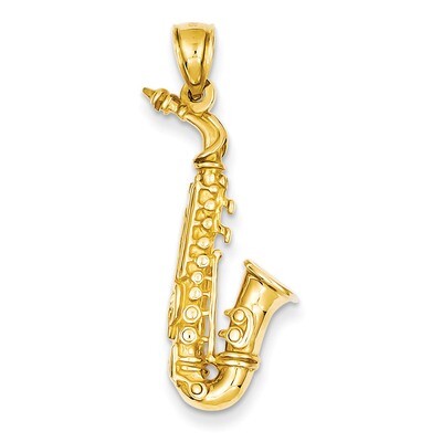 3-D Saxophone Pendant 14k Gold Solid Polished C2281, MPN: C2281, 637218099627