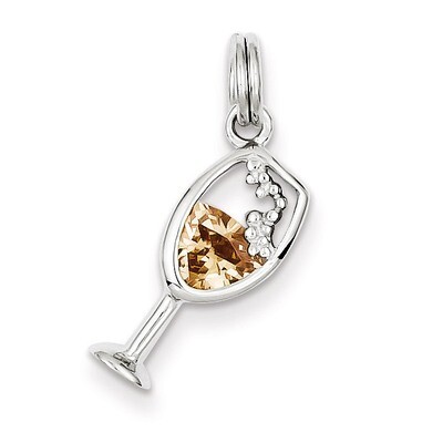 Champagne Glass Charm Sterling Silver Diamond QC7059, MPN: QC7059, 886774760261