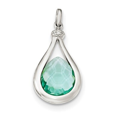 Green Glass &amp; CZ Diamond Pendant Sterling Silver Polished QP4260, MPN: QP4260, 883957777474
