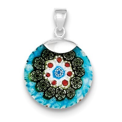 Multicolored Glass Polished Circle Pendant Sterling Silver QP1836, MPN: QP1836, 723252764307