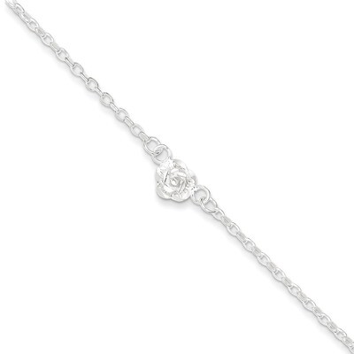 9 Inch Flower Charm Anklet Sterling Silver QG665-9, MPN: QG665-9, 886774750620