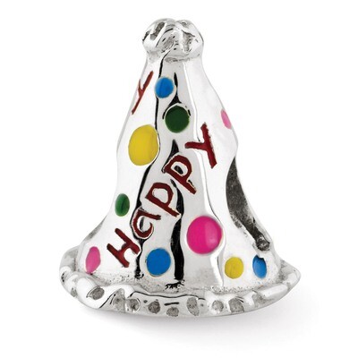 Enameled Happy Birthday Hat Bead - Sterling Silver QRS2958, MPN: QRS2958, 886774991597