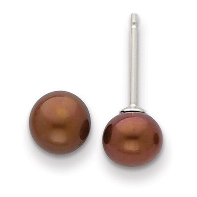6-7mm Brown Cultured Button Pearl Stud Earrings Sterling Silver QE7786, MPN: QE7786, 883957555249