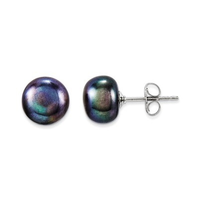 8-9mm Black Cultured Button Pearl Stud Earrings Sterling Silver QE7699, MPN: QE7699, 883957583754