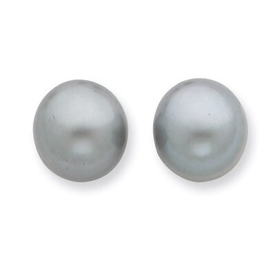 10-11mm Grey Cultured Button Pearl Stud Earrings Sterling Silver QE7669, MPN: QE7669, 883957501666