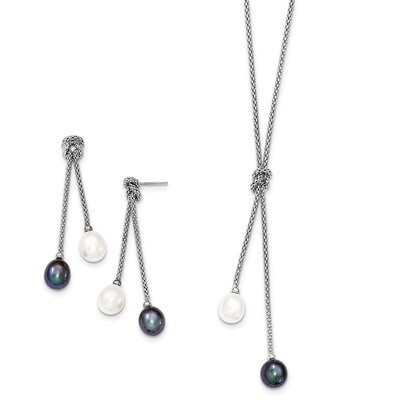 Cultured Pearl Knot 18 in. Neck &amp; Earring Set Sterling Silver QH4852SET, MPN: QH4852SET, 8839573575…