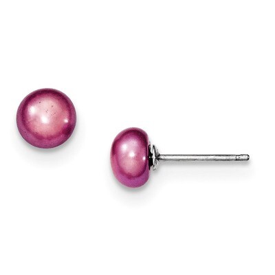 6-7mm Cultured Button Pearl Lavender Earrings Sterling Silver QE7805, MPN: QE7805, 191101077012