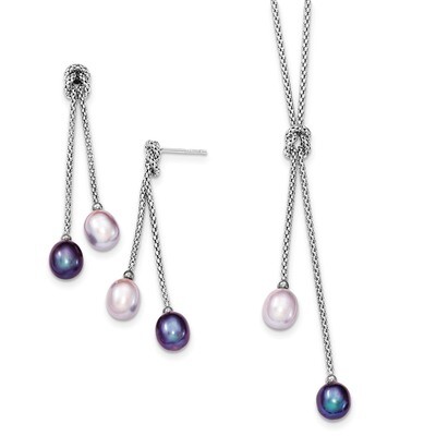 Cultured Pearl Knot 18in. Necklace &amp; Earring Set Sterling Silver QH4847SET, MPN: QH4847SET, 8839576…