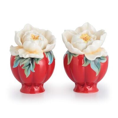 Franz Porcelain Venice Peony Design Sculptured Porcelain Salt &amp; Pepper Shakers FZ02733, MPN: FZ0273…