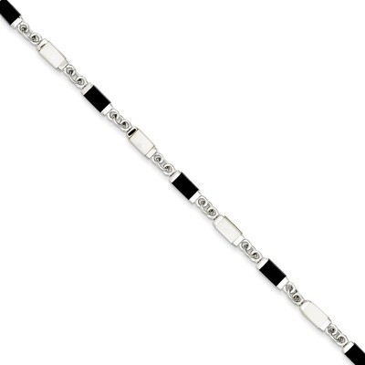 7 Inch Onyx &amp; Mother Of Pearl Bracelet Sterling Silver Fancy QH382-7, MPN: QH382-7, 191101276736